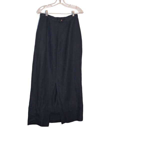 Maxi Skirt Straight Blue-Grey Zipper Button Waist-14', Hips-20.5', Length-35.5' - Picture 4 of 7